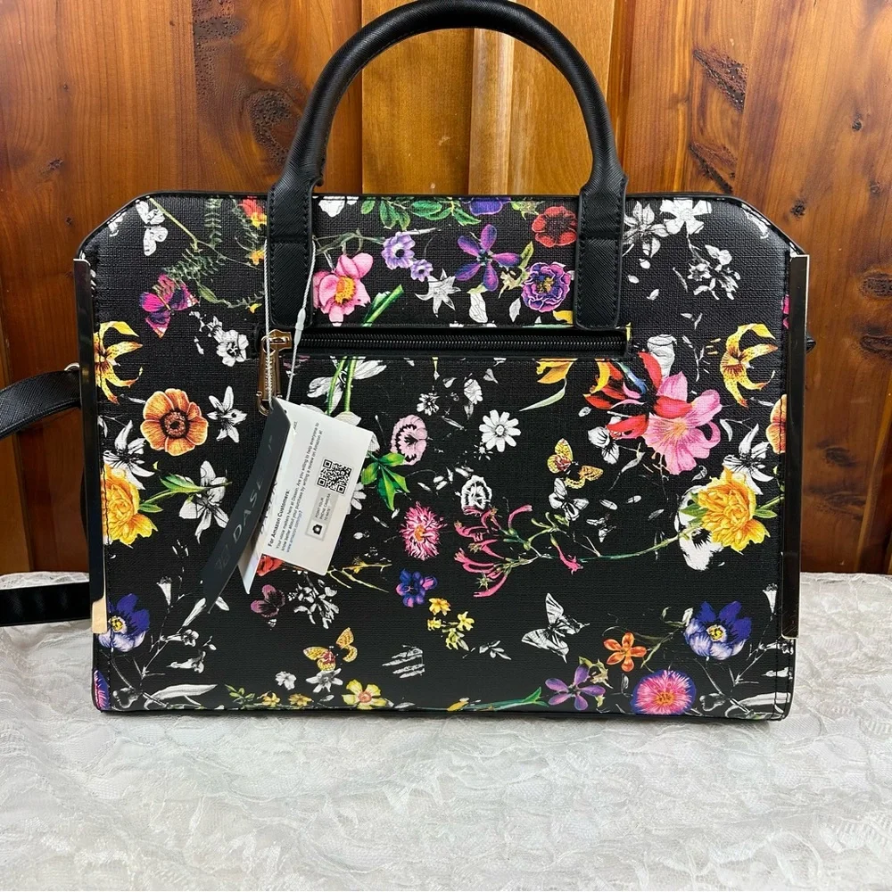 DASEIN Large Vegan Leather Floral Black Flower Satchel Handbag Shoulder Tote